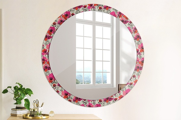 Circle decorative mirror Pink poppies