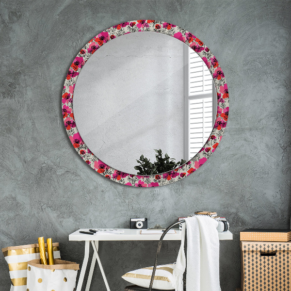 Circle decorative mirror Pink poppies