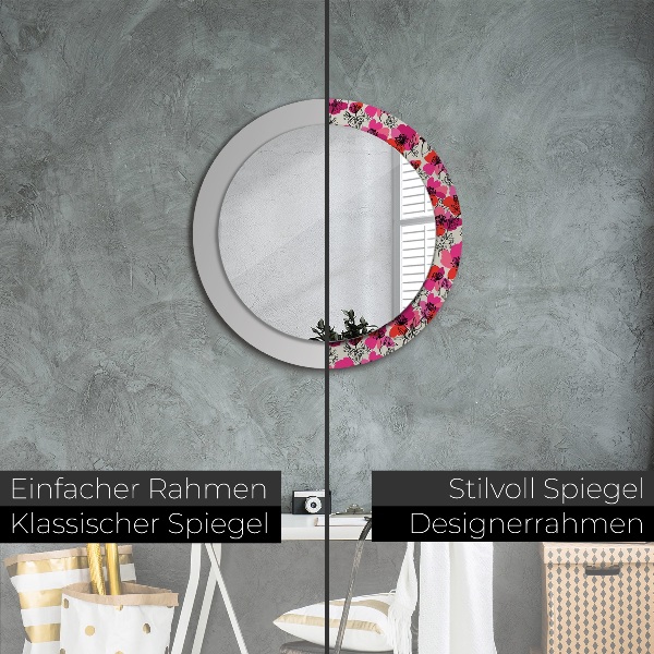 Circle decorative mirror Pink poppies
