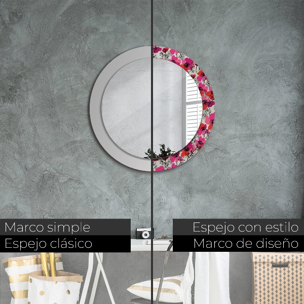 Circle decorative mirror Pink poppies