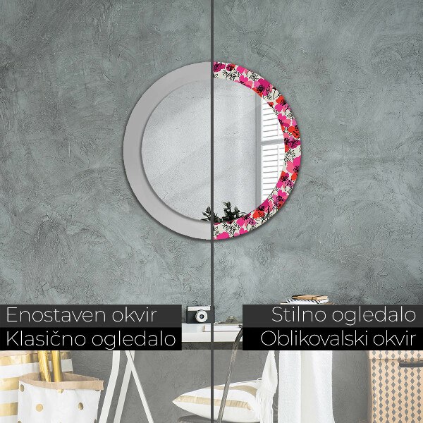 Circle decorative mirror Pink poppies