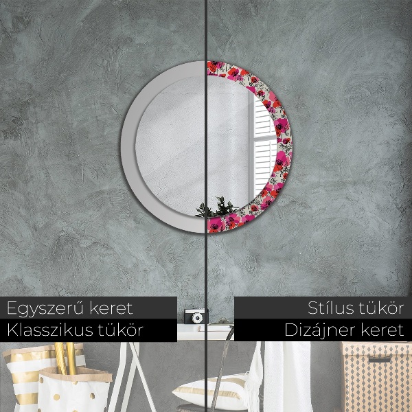 Circle decorative mirror Pink poppies