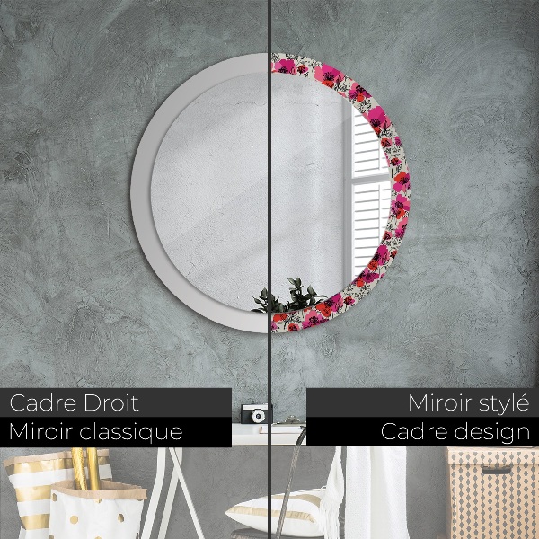 Circle decorative mirror Pink poppies