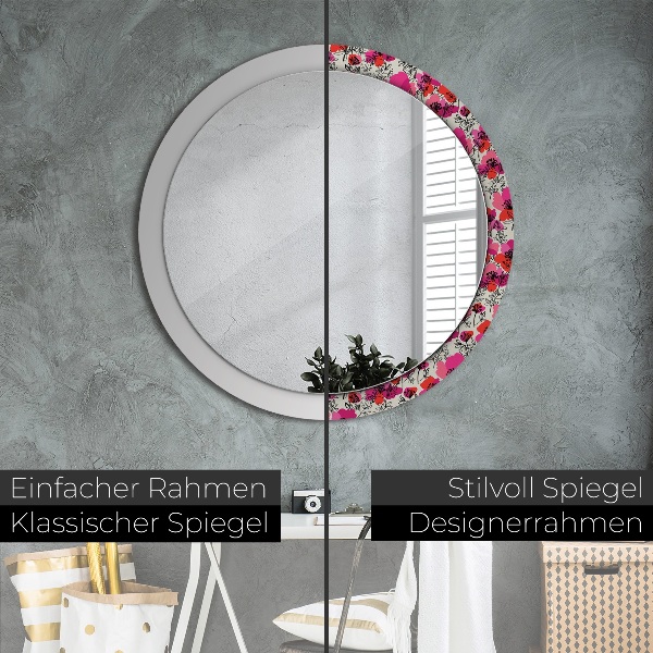 Circle decorative mirror Pink poppies