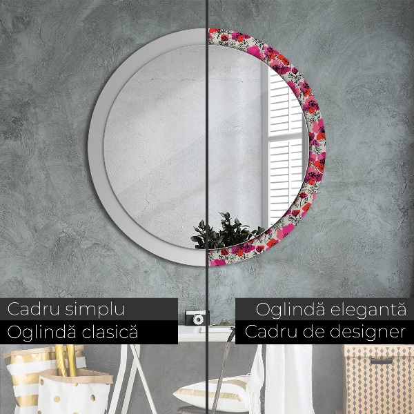 Circle decorative mirror Pink poppies