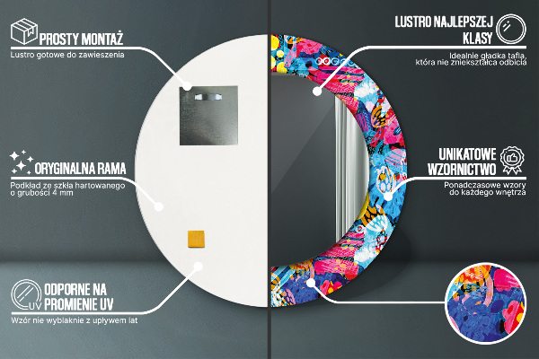 Round wall mirror design Colorful scribbles