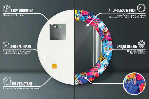 Round wall mirror design Colorful scribbles