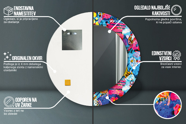 Round wall mirror design Colorful scribbles