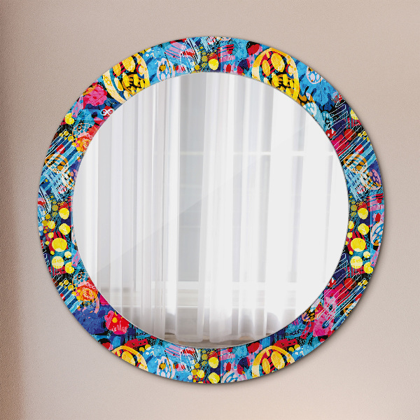 Round wall mirror design Colorful scribbles