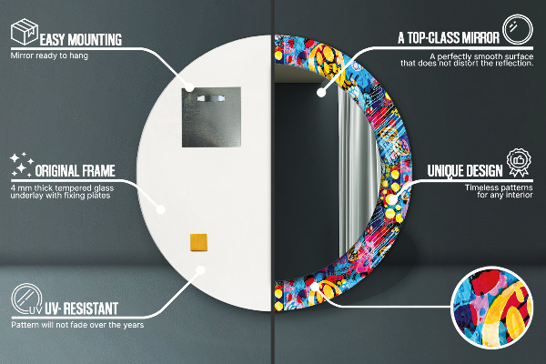 Round wall mirror design Colorful scribbles