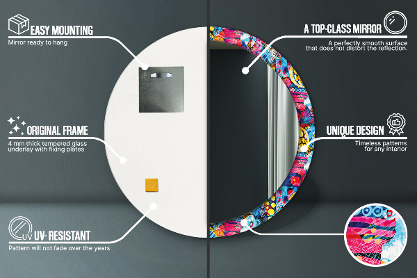 Round wall mirror design Colorful scribbles