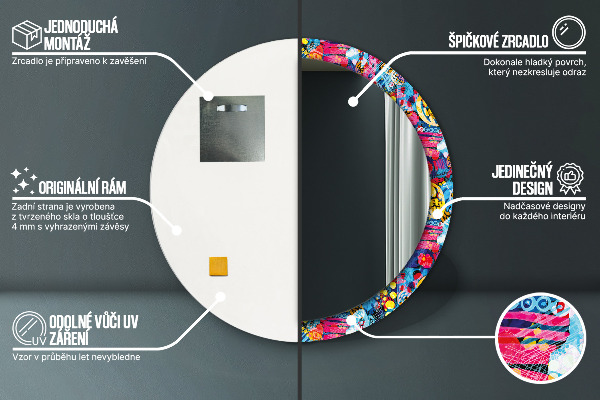 Round wall mirror design Colorful scribbles