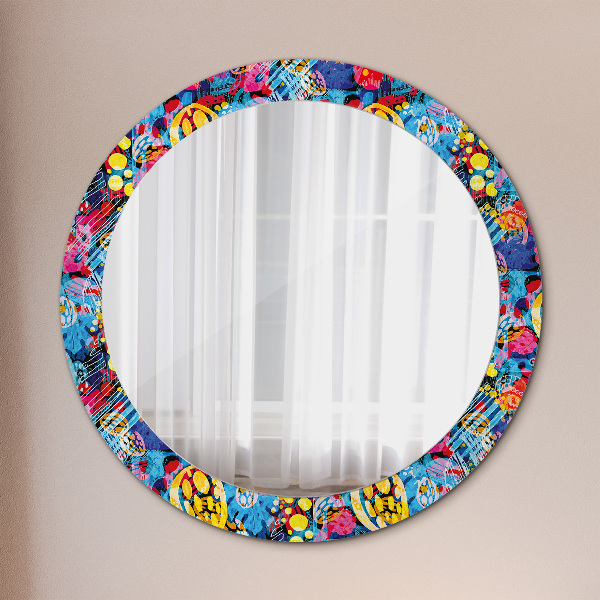 Round wall mirror design Colorful scribbles