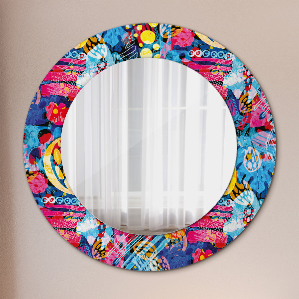 Round wall mirror design Colorful scribbles