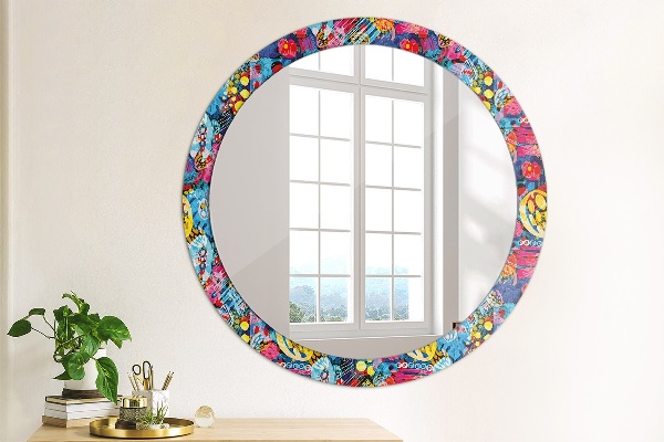 Round wall mirror design Colorful scribbles