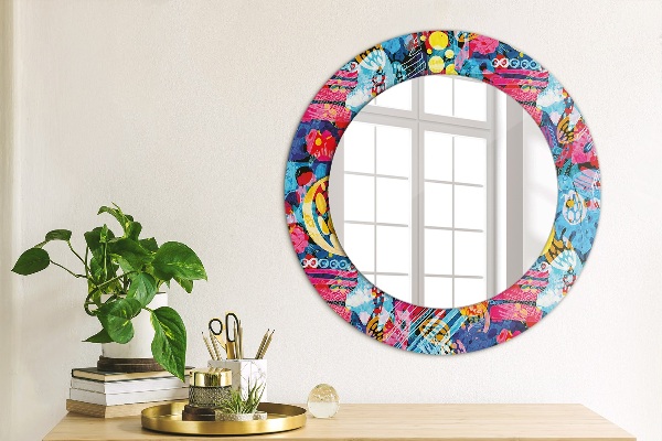 Round wall mirror design Colorful scribbles