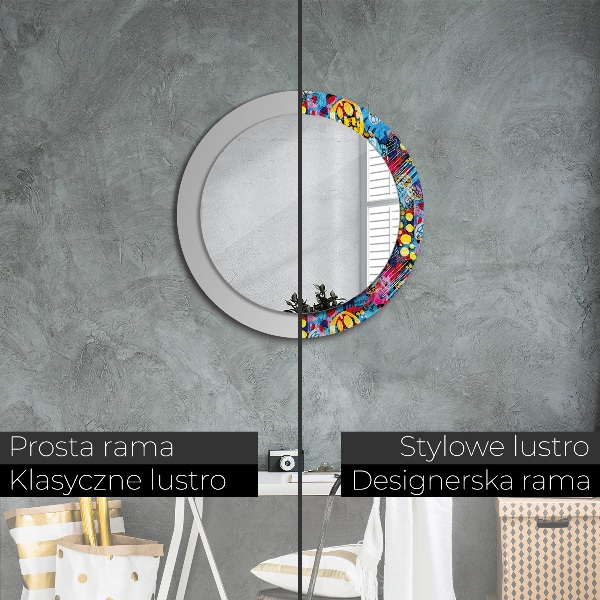 Round wall mirror design Colorful scribbles