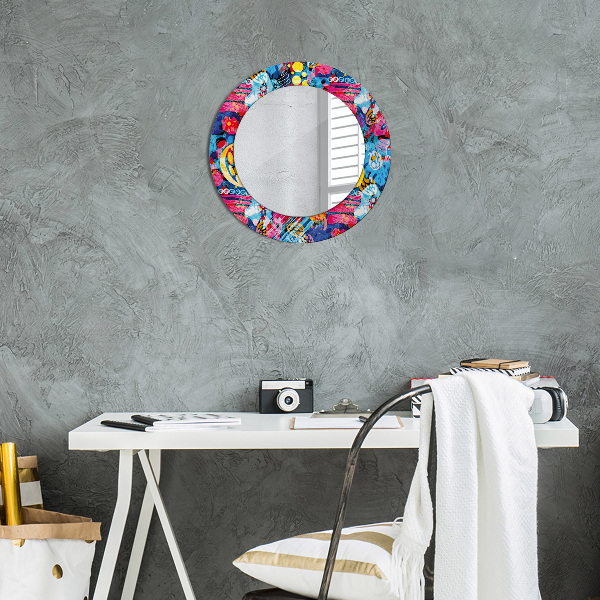 Round wall mirror design Colorful scribbles