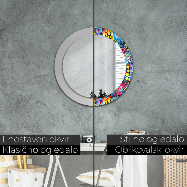 Round wall mirror design Colorful scribbles