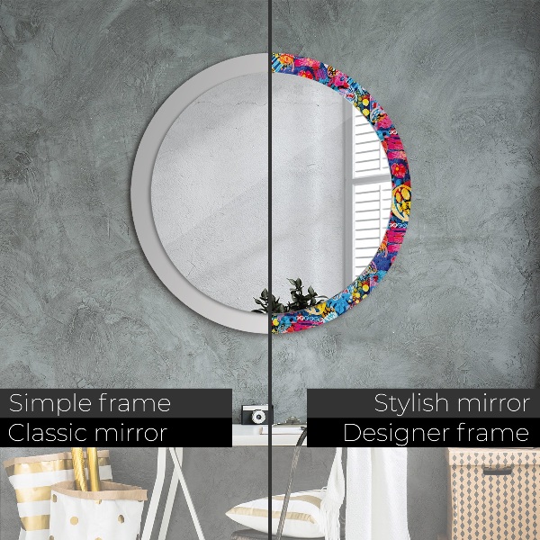 Round wall mirror design Colorful scribbles