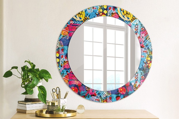 Round wall mirror design Colorful scribbles