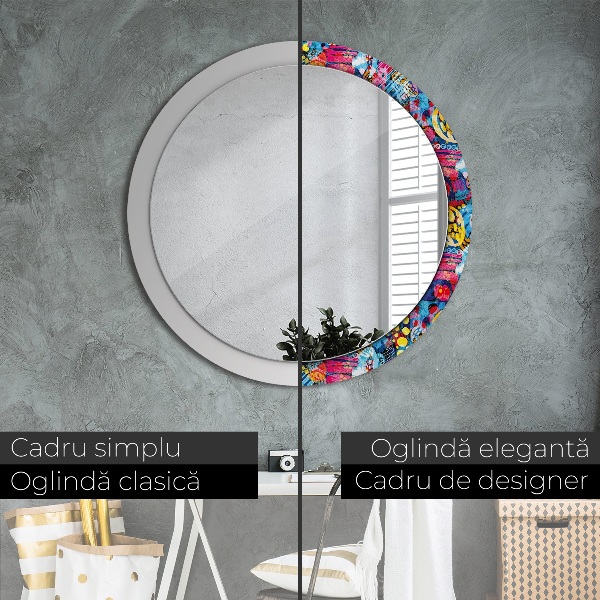 Round wall mirror design Colorful scribbles