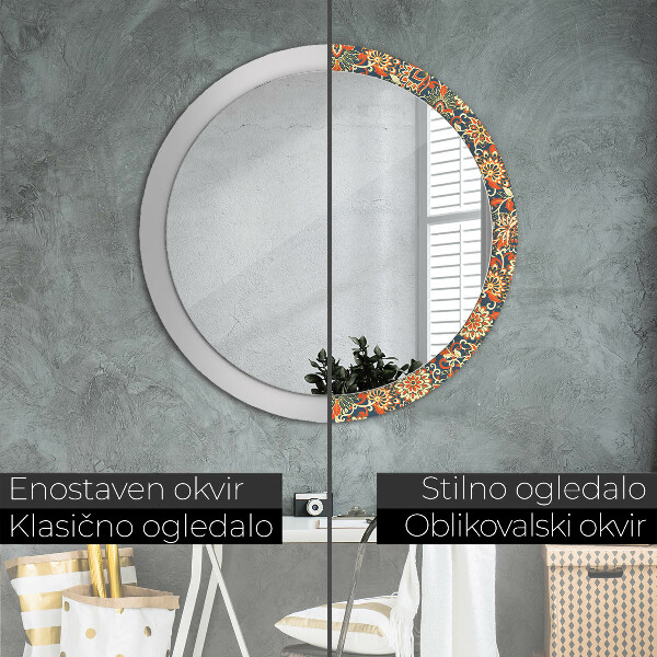 Round mirror frame with print Flower year illustration
