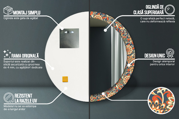 Round mirror frame with print Flower year illustration