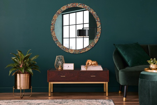 Round mirror frame with print Flower year illustration