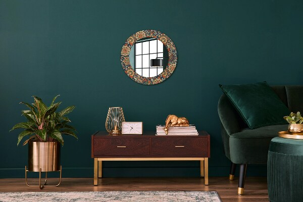 Round mirror frame with print Flower year illustration