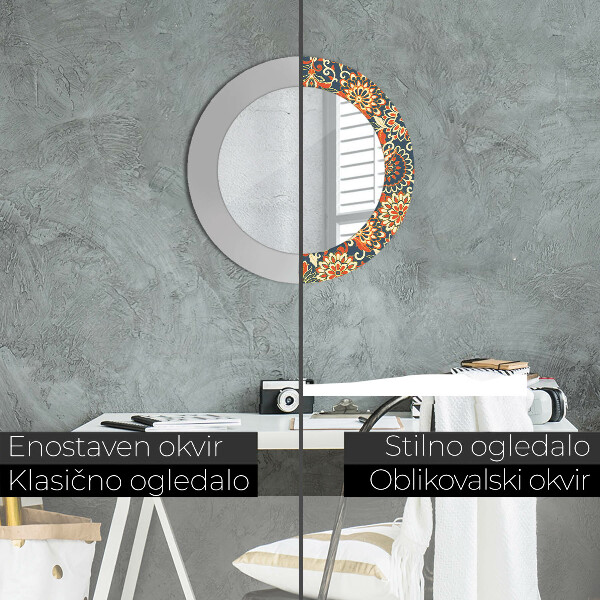 Round mirror frame with print Flower year illustration