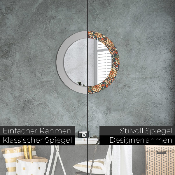 Round mirror frame with print Flower year illustration