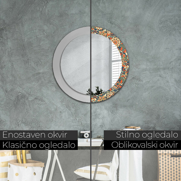 Round mirror frame with print Flower year illustration