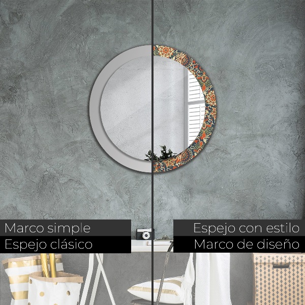 Round mirror frame with print Flower year illustration