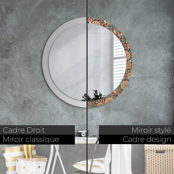 Round mirror frame with print Flower year illustration