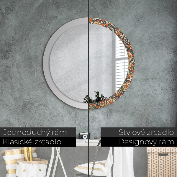 Round mirror frame with print Flower year illustration