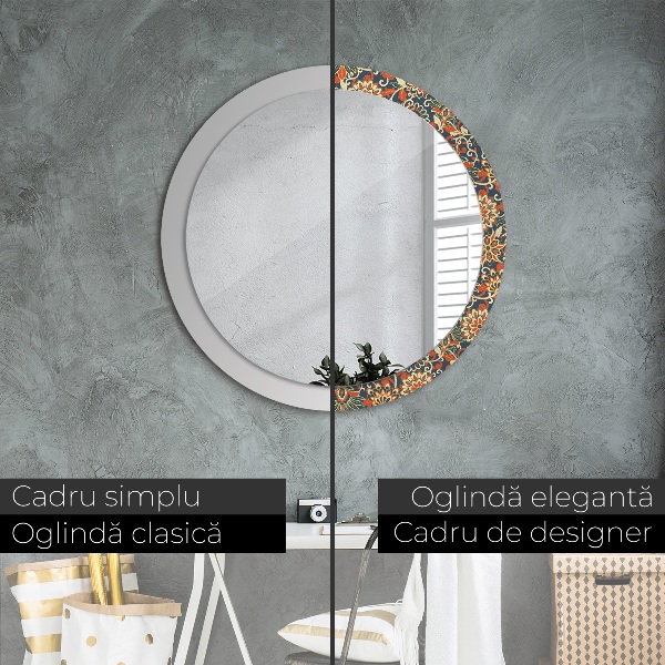 Round mirror frame with print Flower year illustration