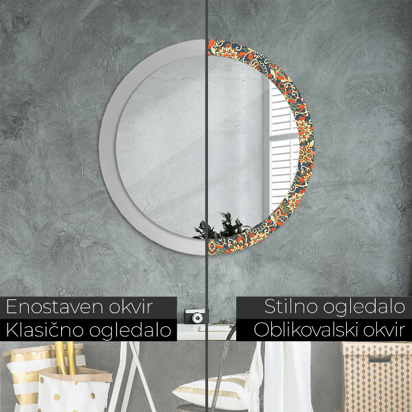 Round mirror frame with print Flower year illustration