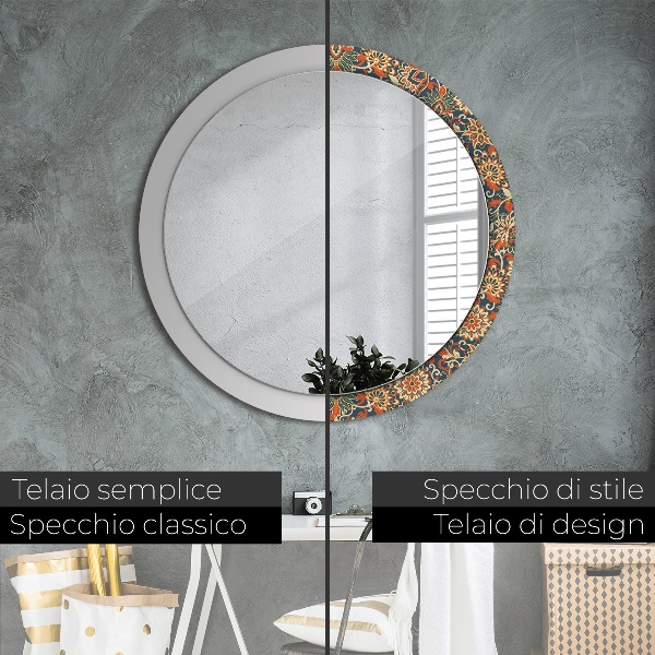 Round mirror frame with print Flower year illustration