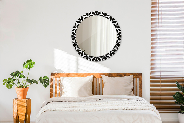Round mirror frame with print Black geometric ornament