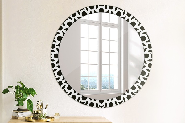 Round mirror frame with print Black geometric ornament