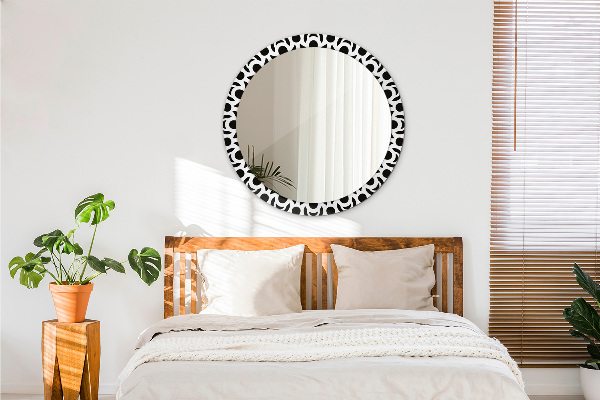Round mirror frame with print Black geometric ornament