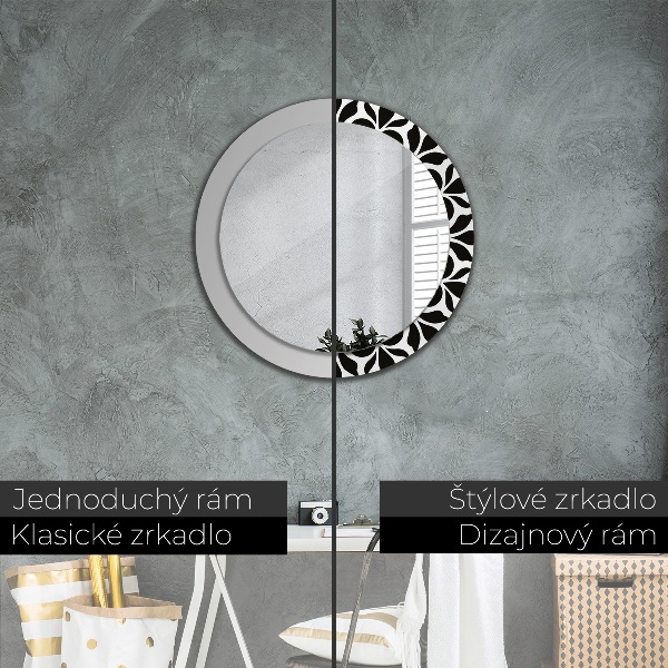 Round mirror frame with print Black geometric ornament