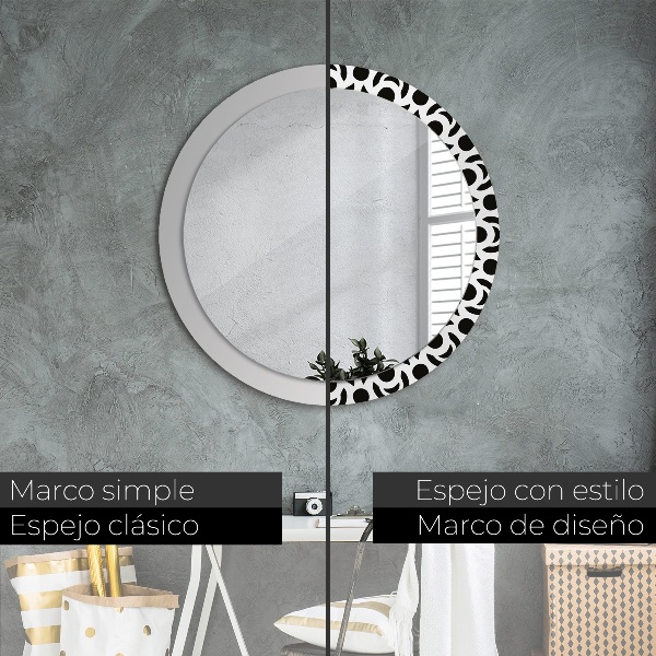 Round mirror frame with print Black geometric ornament