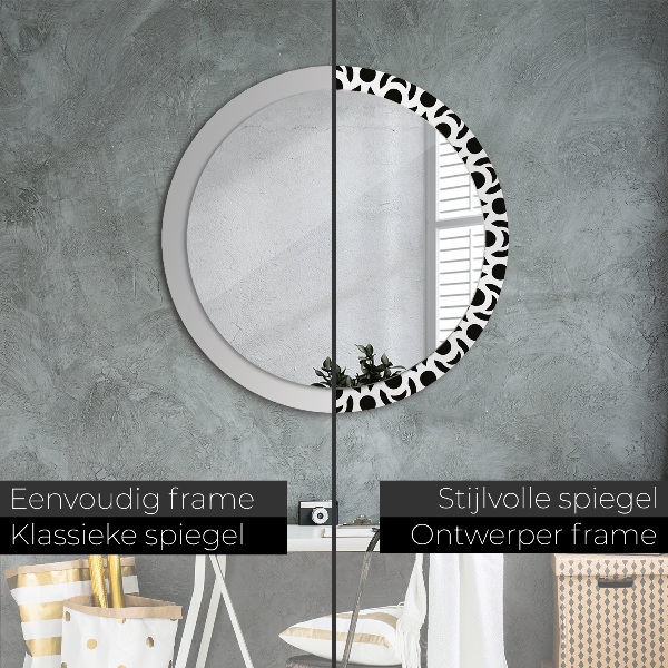 Round mirror frame with print Black geometric ornament