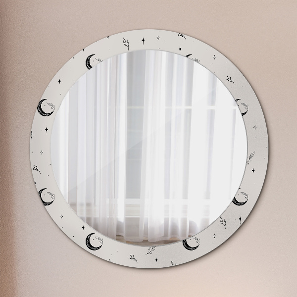 Round printed mirror Doodle floral plants