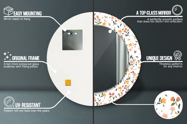 Round printed mirror Small sweet flowers