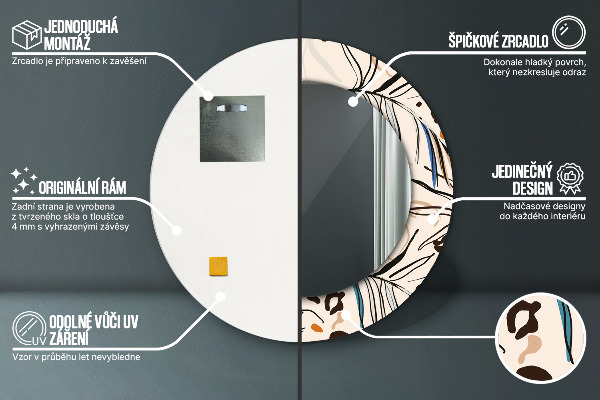 Round printed mirror Flowers with a jungle pattern