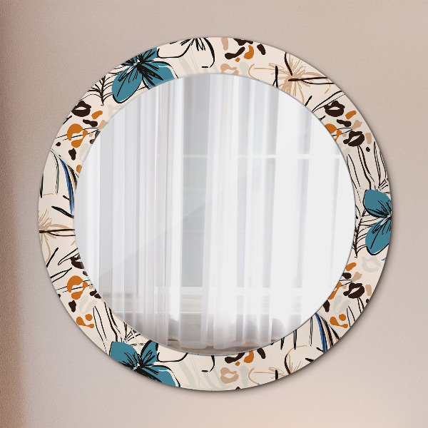 Round printed mirror Flowers with a jungle pattern