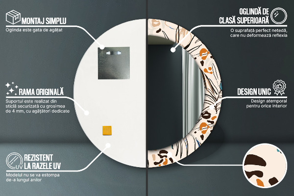 Round printed mirror Flowers with a jungle pattern